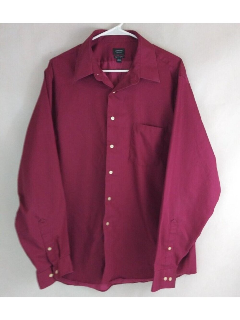 Arrow Classic Fit no Iron Men's Wine Red Casual Dress Shirt Size XL